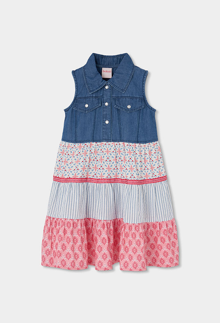 Boboli Girls Blue Denim Combine Dress