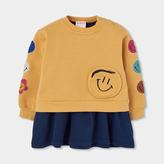 Boboli Girls Fleece Combined Mustard Dress