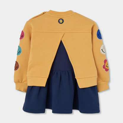 Boboli Girls Fleece Combined Mustard Dress