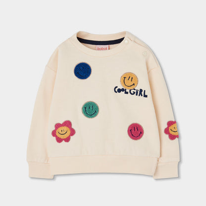 Boboli Girls Long Sleeve Cool Girl Ecru Sweatshirt