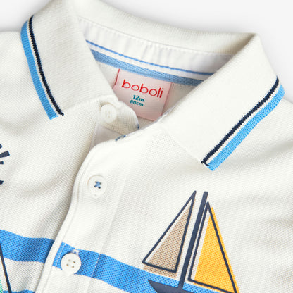 Boboli Boys White Sailor Pique Polo