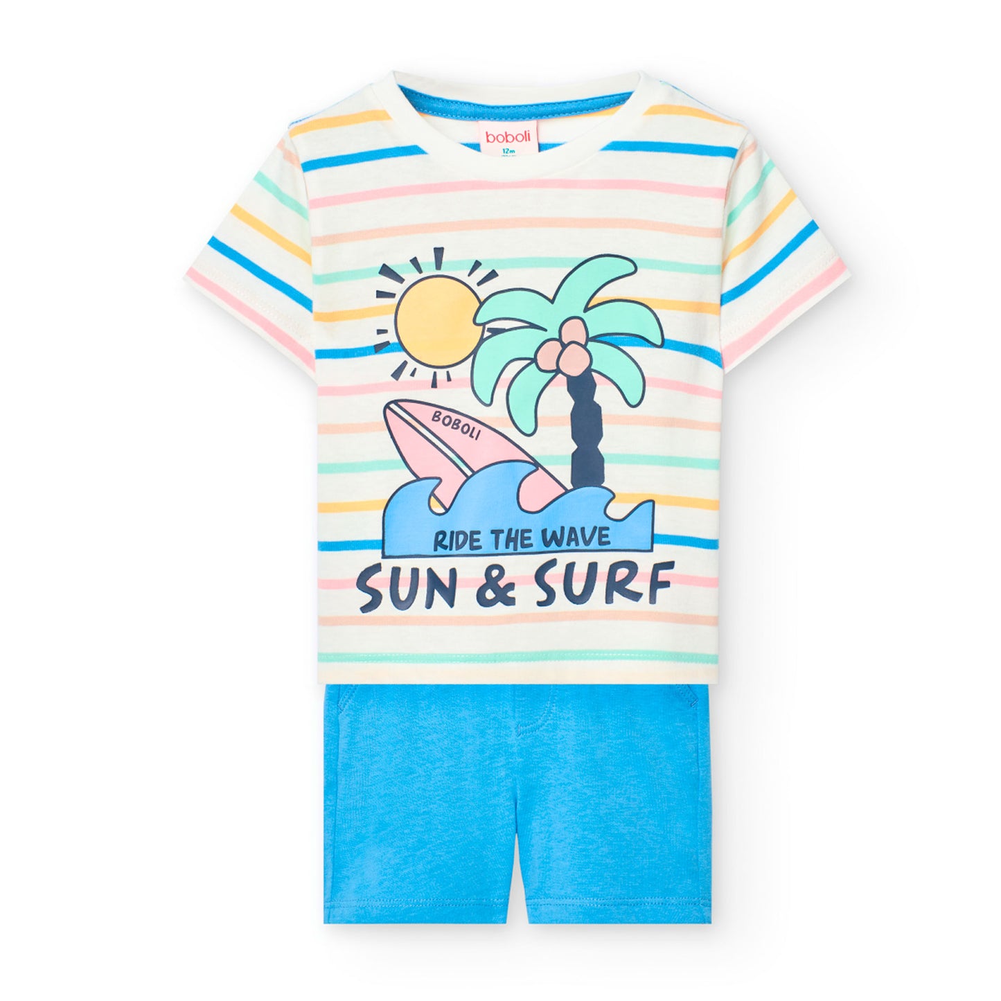 Boboli Boys 2 Piece Summer Surf T-Shirt And Shorts Outfit