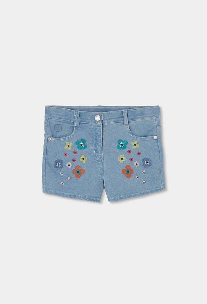 Boboli Girls Denim Shorts with Floral Embroidery