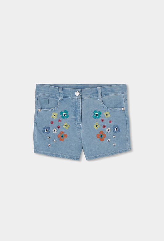 Boboli Girls Denim Shorts with Floral Embroidery