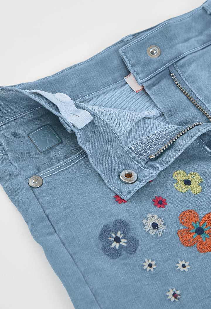 Boboli Girls Denim Shorts with Floral Embroidery