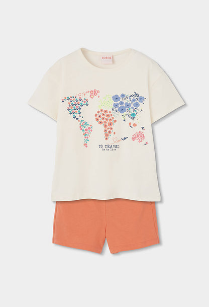 Boboli 2 Piece Travel Girl T-Shirt And Shorts Outfit