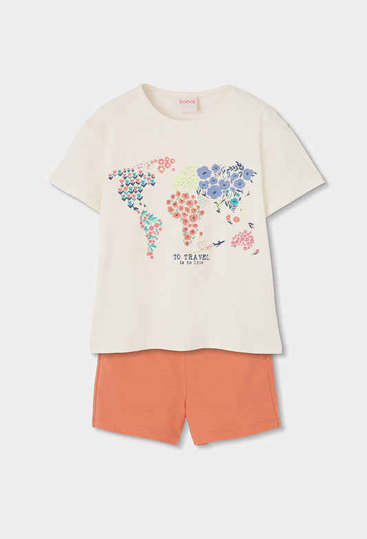 Boboli 2 Piece Travel Girl T-Shirt And Shorts Outfit