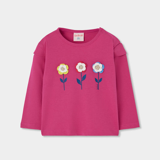 Boboli Girls Long Sleeve Fuchsia T-shirt