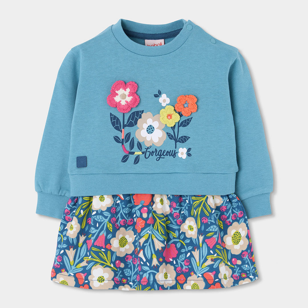 Boboli Girls Gorgeous Combined Dress with Floral Design