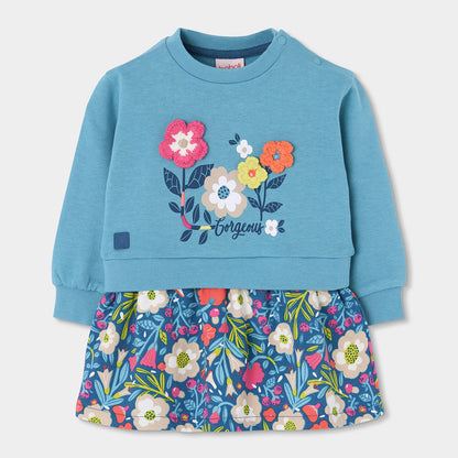 Boboli Girls Gorgeous Combined Dress with Floral Design