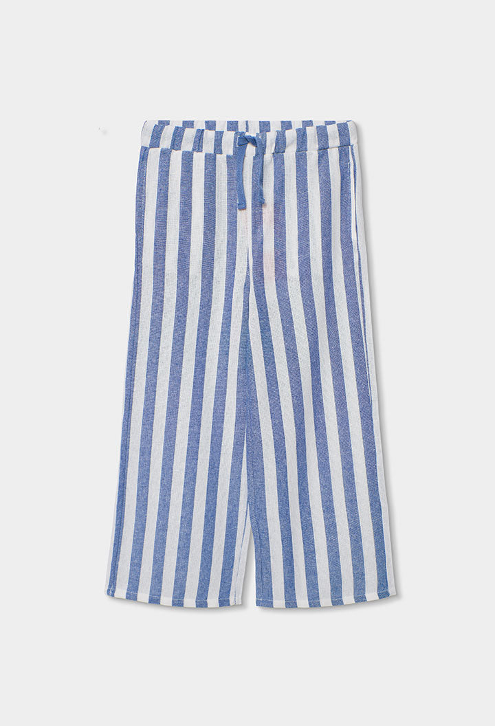 Boboli Girls Blue Stripe Linen Trousers