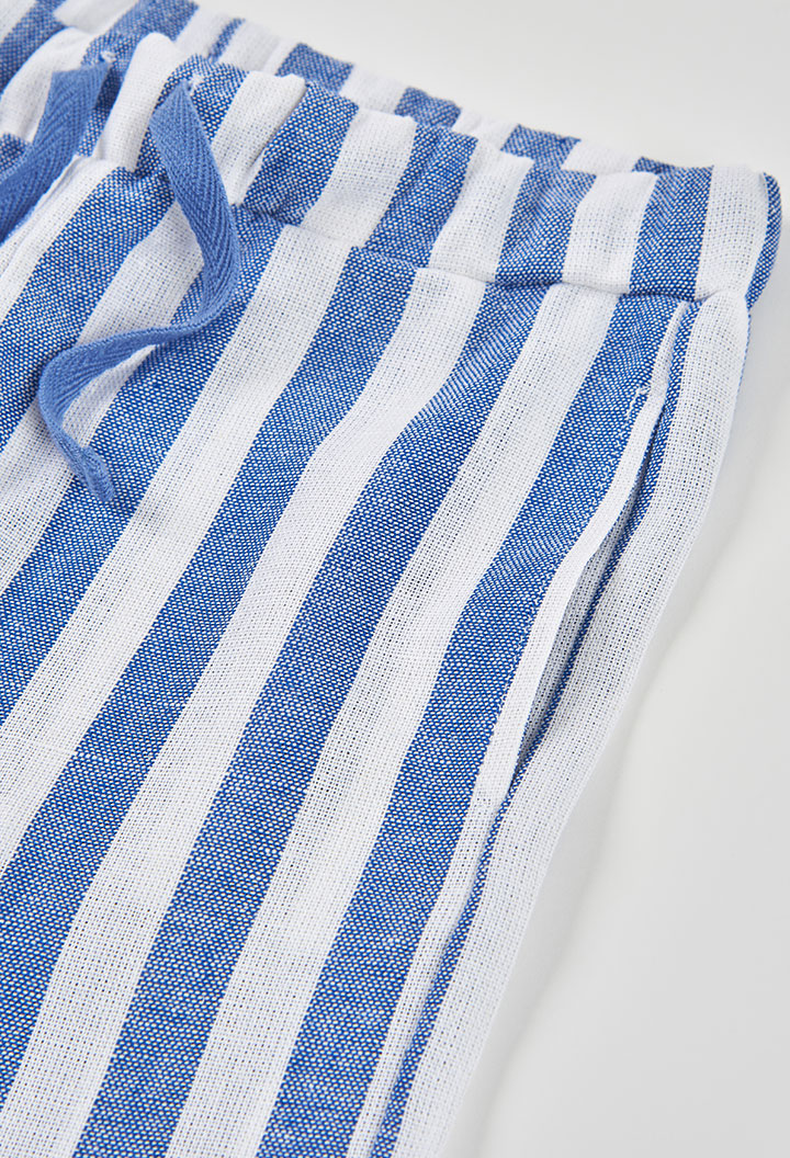 Boboli Girls Blue Stripe Linen Trousers