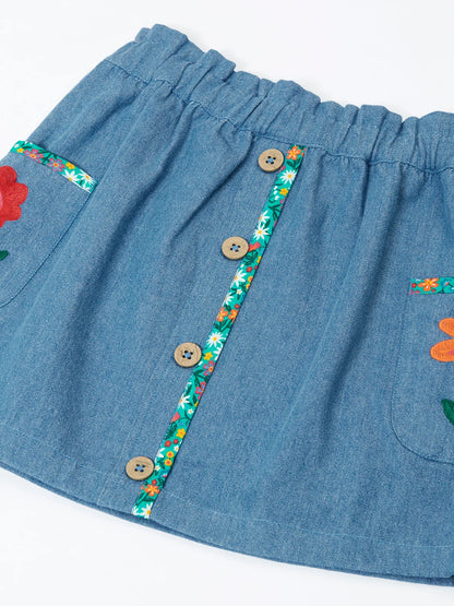 Frugi Girls Selena Wildflower Denim Skirt