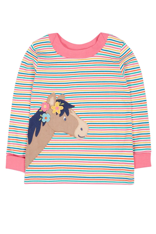 Frugi Baby Girls Multi Stripe/Horse Long Sleeve Top