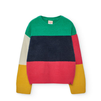 Boboli Girls Knit Colour Block Round Neck Jumper