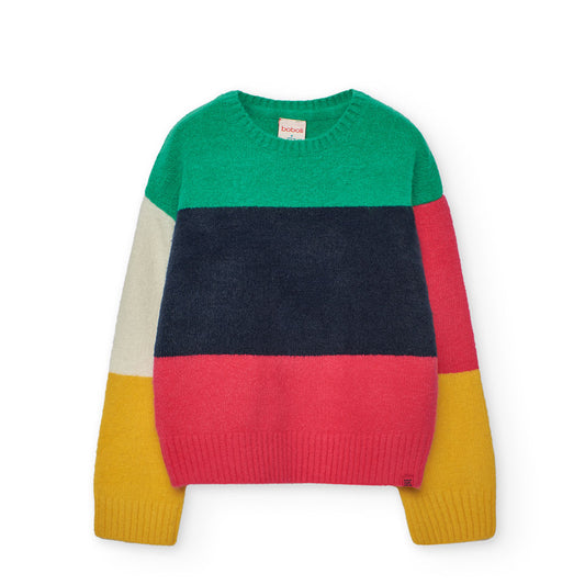 Boboli Girls Knit Colour Block Round Neck Jumper