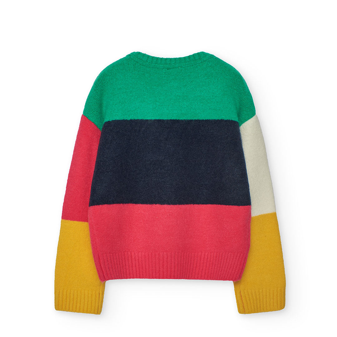 Boboli Girls Knit Colour Block Round Neck Jumper