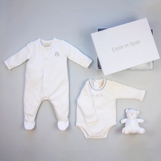 Emile et Rose Tatum White Unisex Baby Gift Set 1 month