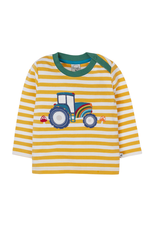Frugi Boys Striped Tractor Applique Top