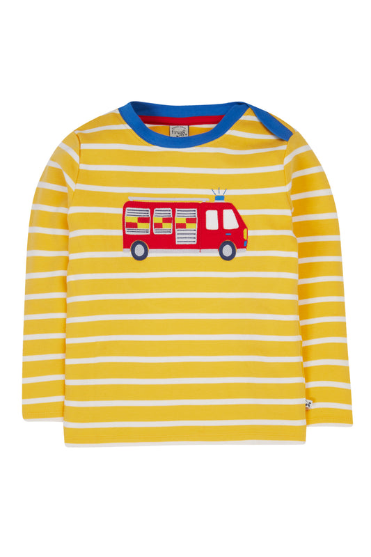 Frugi Baby Boys Bumble Bee / Fire Engine Orion Applique Top