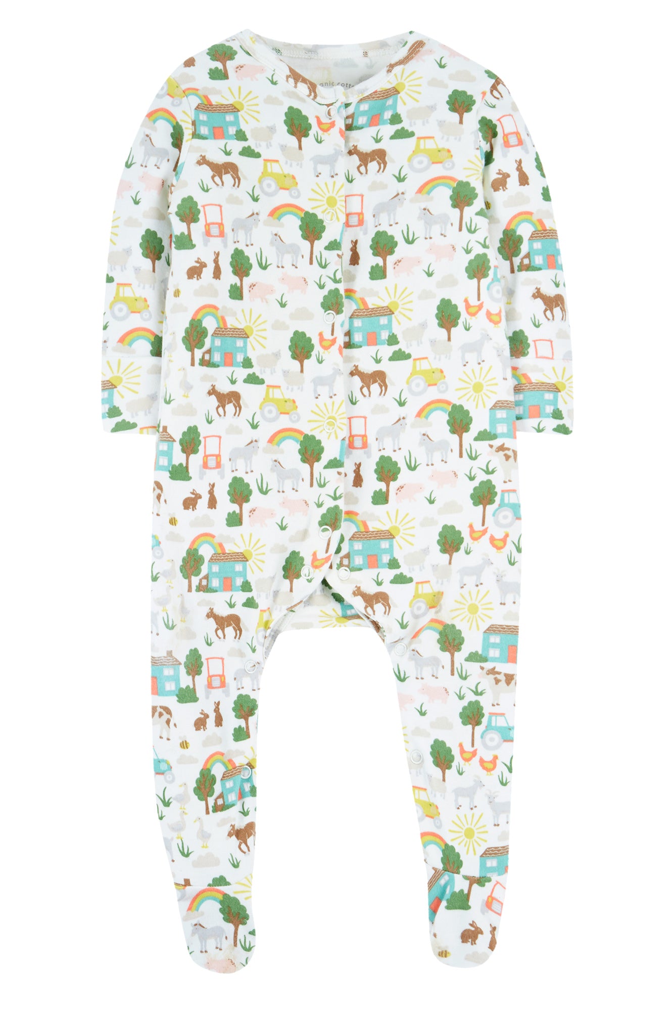 Frugi Soft White Farm Life Babygrow