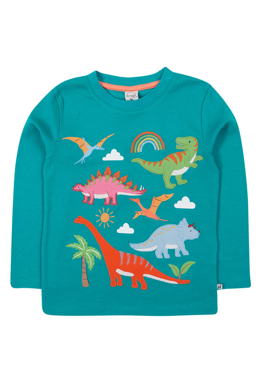 Frugi Baby Boy Iguana and Dinosaur Adventure Applique Top