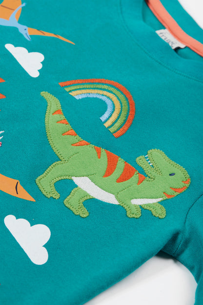 Frugi Baby Boy Iguana and Dinosaur Adventure Applique Top