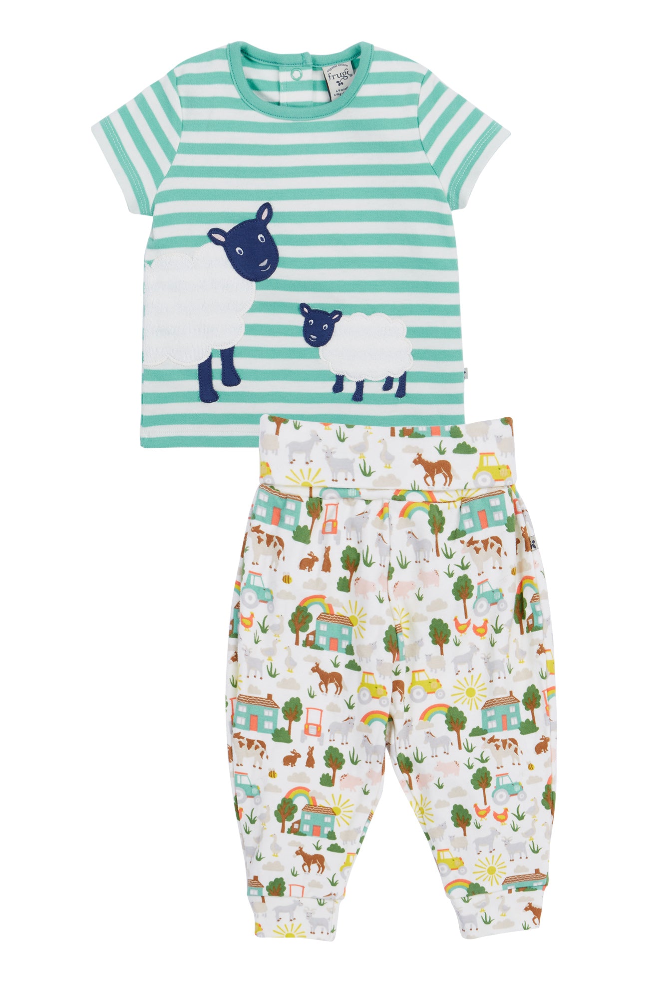 Frugi Baby Boy 2 piece Farm Life Moss Striped Frankie Summer Outfit