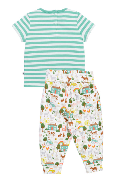 Frugi Baby Boy 2 piece Farm Life Moss Striped Frankie Summer Outfit