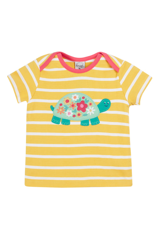 Frugi Baby Girls Breton Tortoise Bobster Applique T-Shirt