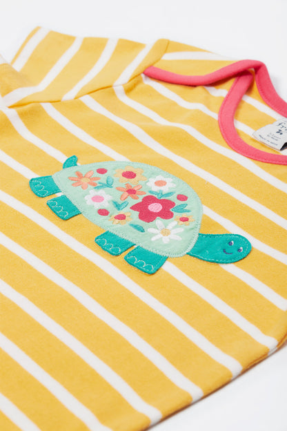 Frugi Baby Girls Breton Tortoise Bobster Applique T-Shirt