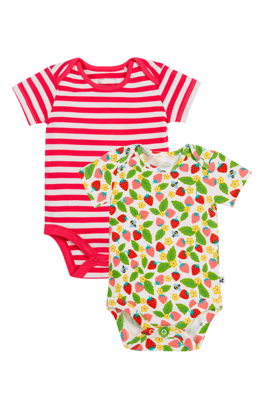 Frugi Baby Girls Field / Pink Super Special 2 Pack Short Sleeve Bodysuit