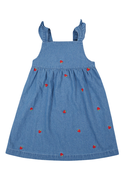 Frugi Baby Girls Strawberry Denim Willa Dress