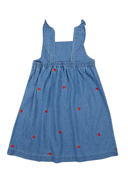 Frugi Baby Girls Strawberry Denim Willa Dress