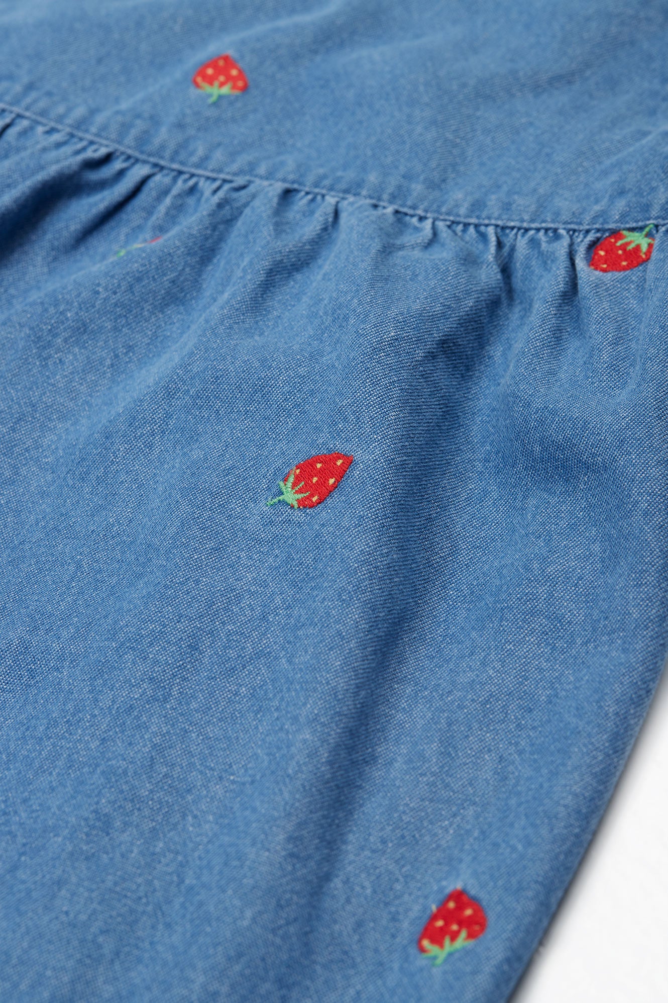 Frugi Baby Girls Strawberry Denim Willa Dress