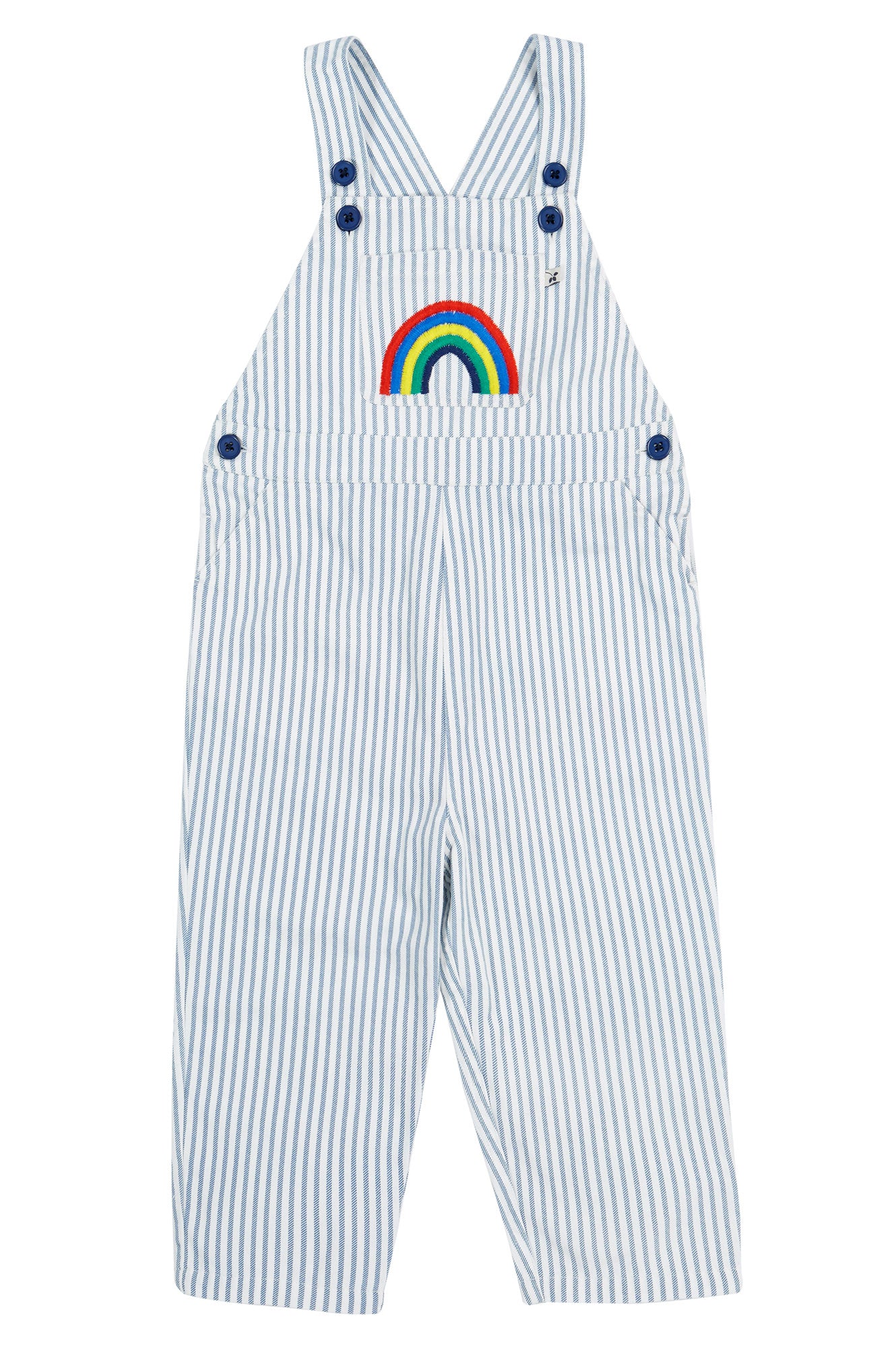 Frugi Baby Girls Ticking Stripe & Rainbow Hugh Dungaree