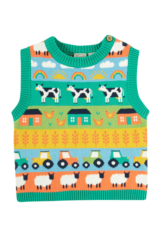 Frugi Baby Boys Farm Life Fair Isle Tavi Knitted Tank Top