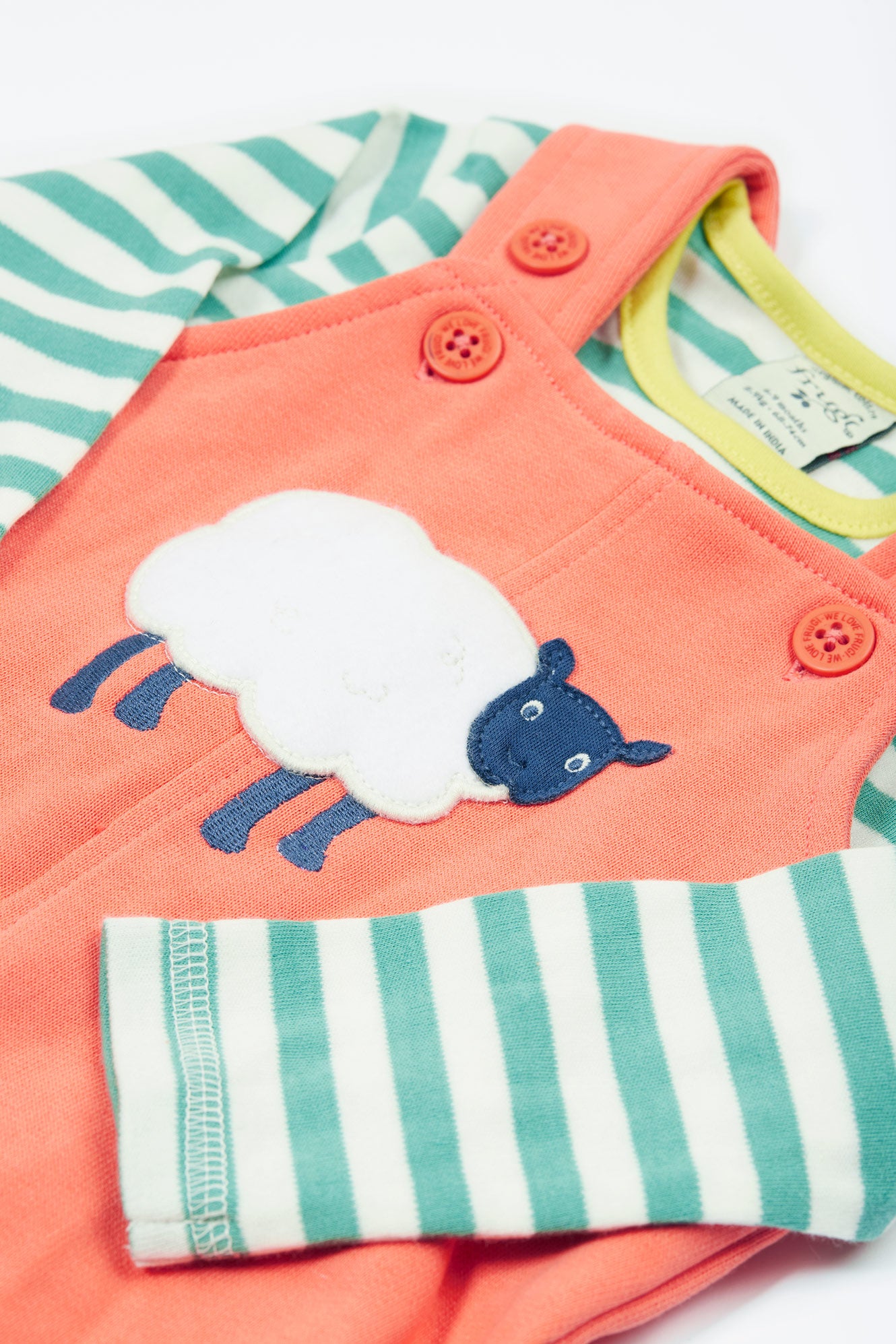 Frugi Baby Boys Cantaloupe Sheep Coverack Dungaree Outfit