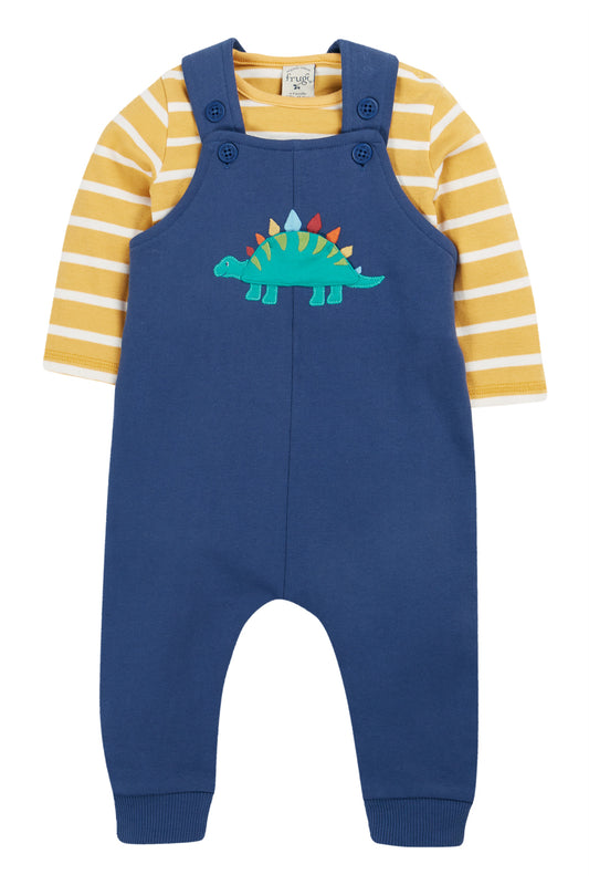 Frugi Baby Boy Navy Blue Dino Coverack Dungaree Outfit