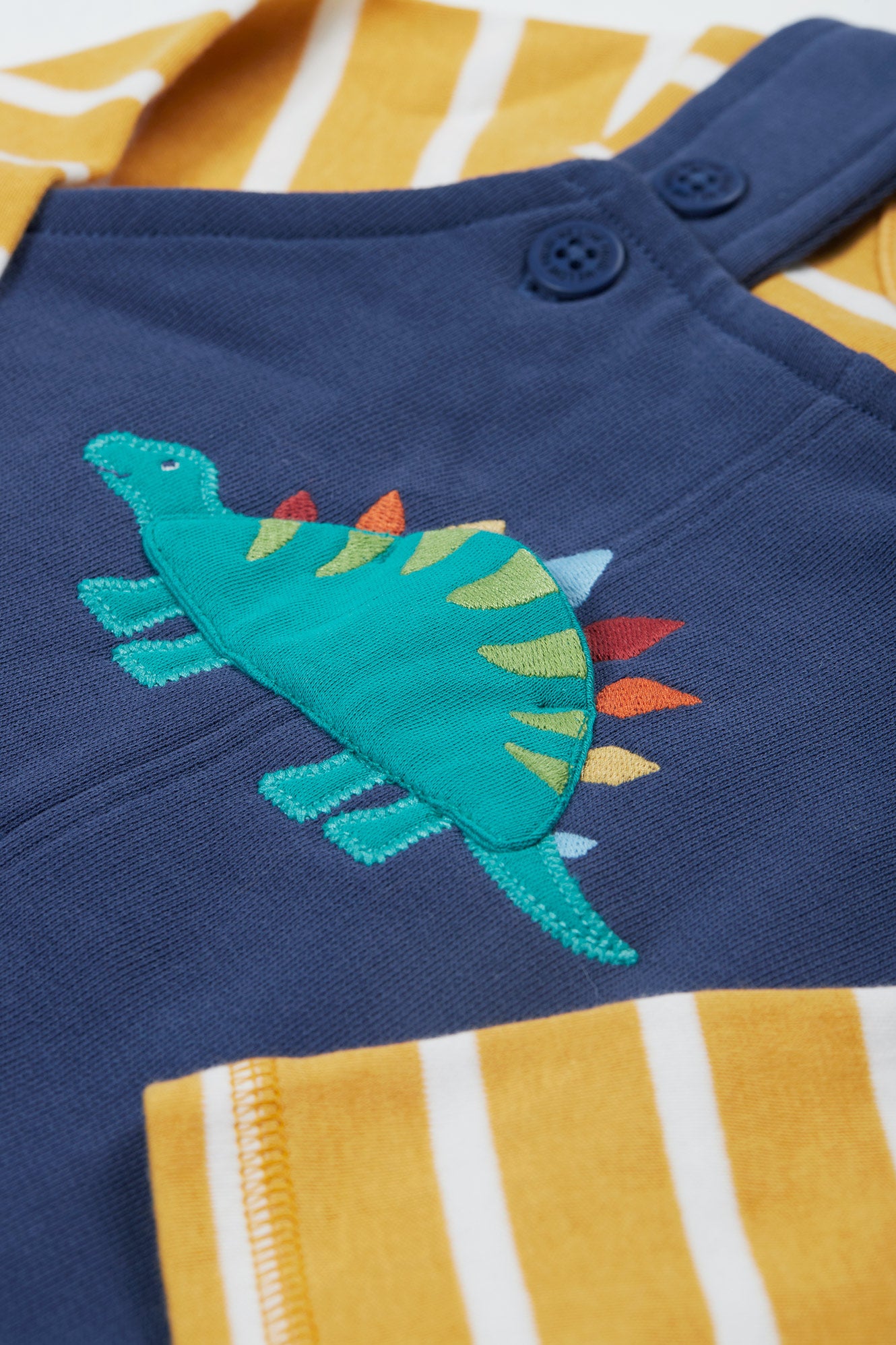 Frugi Baby Boy Navy Blue Dino Coverack Dungaree Outfit