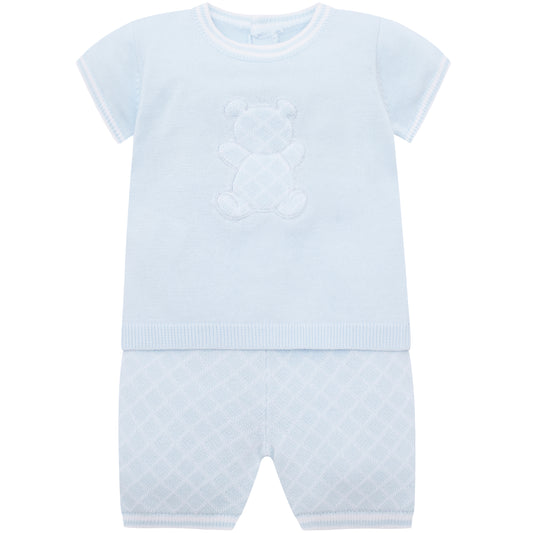 Emile et Rose Baby Boys Blue 2 piece Top and Shorts with Check Bear Motif