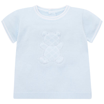 Emile et Rose Baby Boys Blue 2 piece Top and Shorts with Check Bear Motif