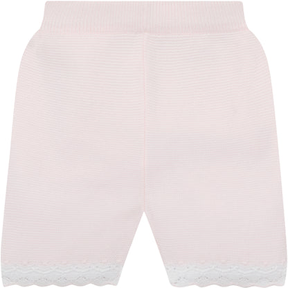 Emile et Rose Baby Girls Pink 2 piece Top and Shorts with Crocheted Hems & Embroidered Collar