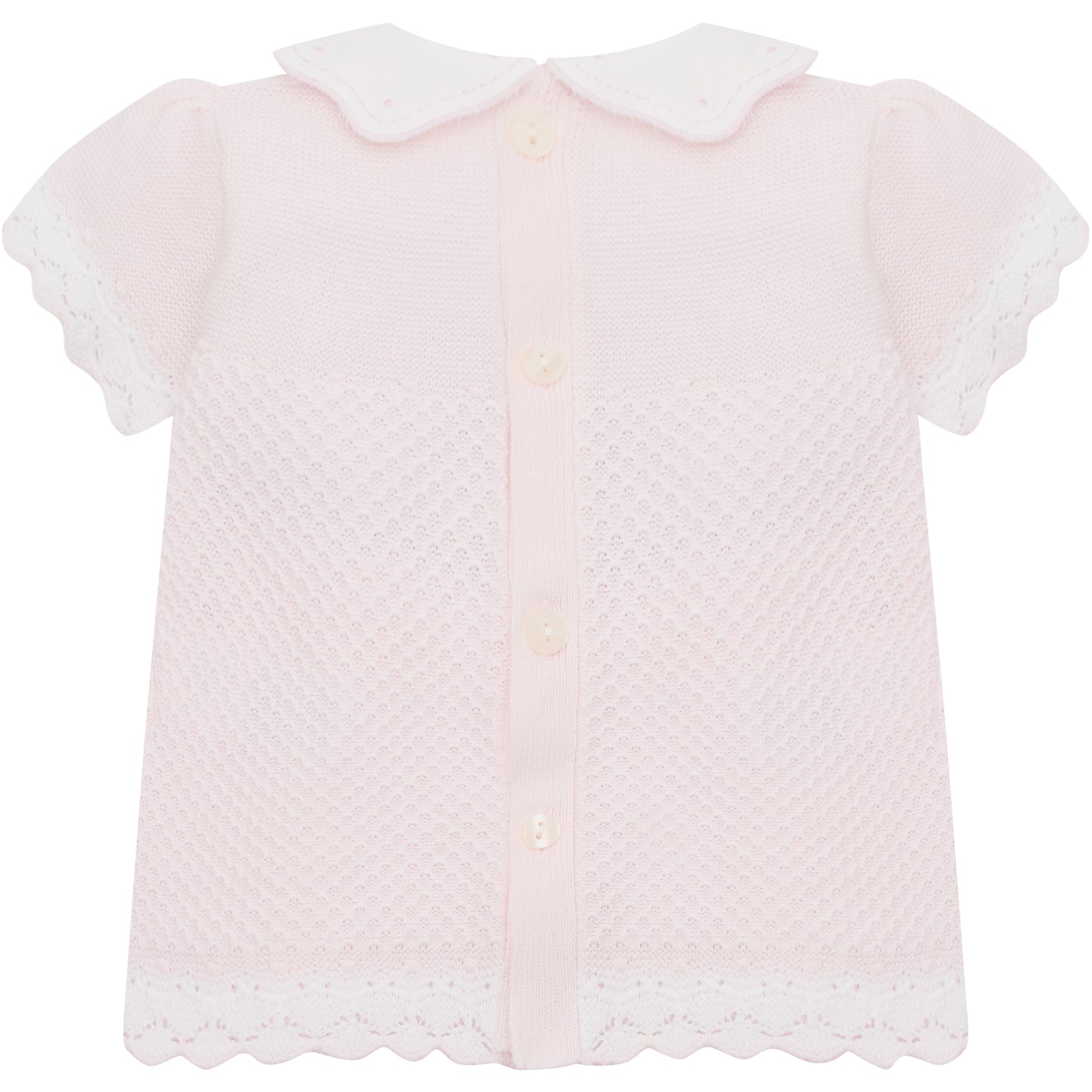 Emile et Rose Baby Girls Pink 2 piece Top and Shorts with Crocheted Hems & Embroidered Collar