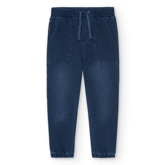 Boboli Boys Pull String Fleece Denim Trousers