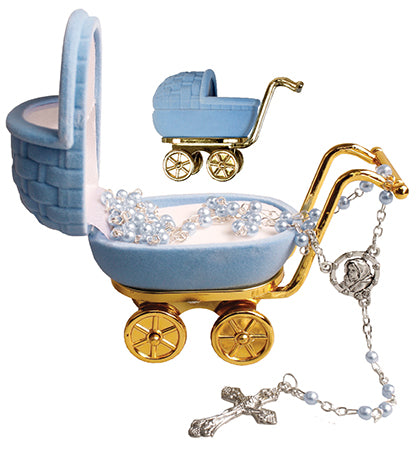 Baby Pearl Rosary Pram Box Blue