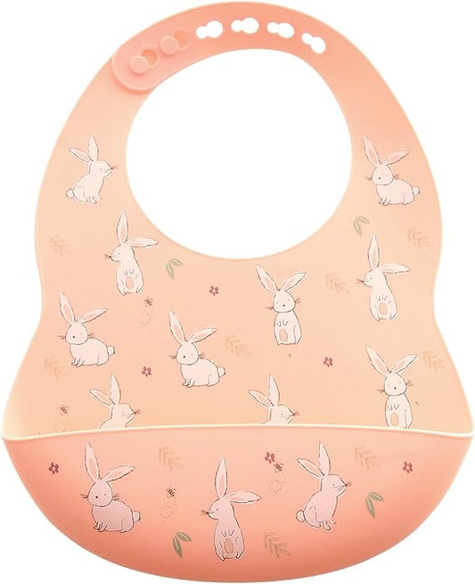 Ziggle Baby Girls Bunnies Pink Silicone Bib