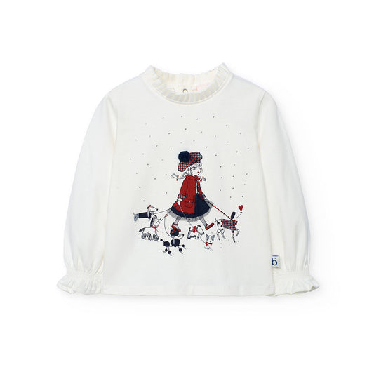 Boboli Girls Long sleeve Off White Frill Neck Top