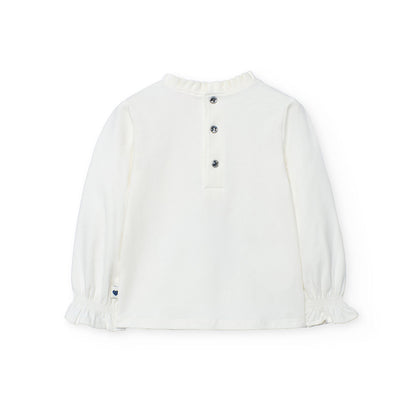 Boboli Girls Long sleeve Off White Frill Neck Top