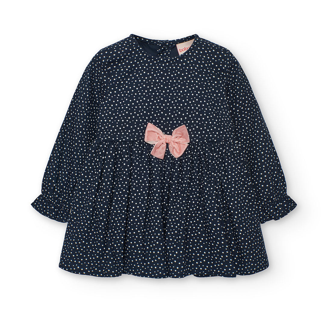 Boboli Girls Polka Dot Dress with Pink Bow
